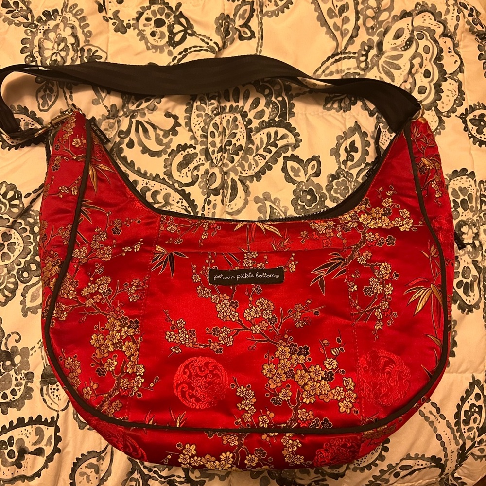 Petunia Pickle Bottom Diaper Bag Red Asian Silk